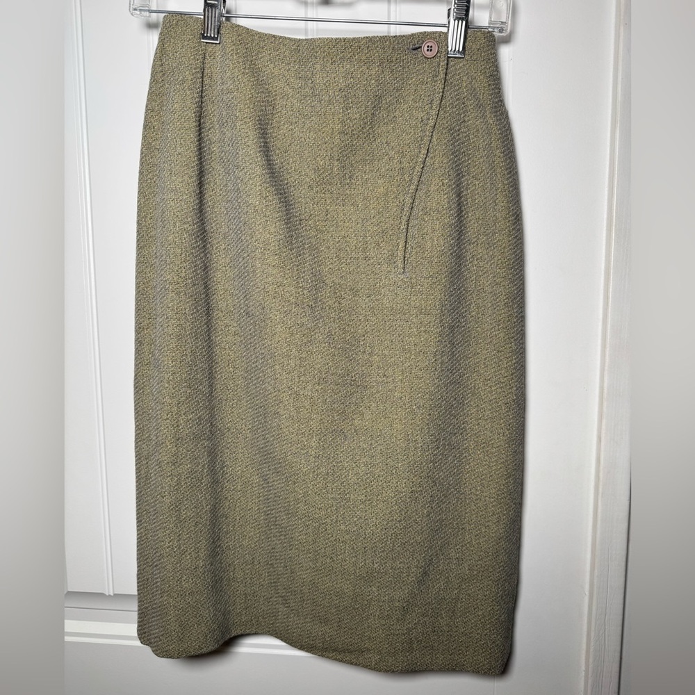 80s Vintage Giorgio Armani Womens Skirt 40 Sz 6 Green Wool Sculptural Pencil